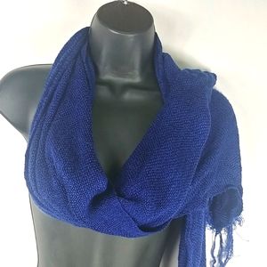 Kashi Blue Woven Scarf Fringe Bottom